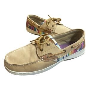Maui Island Deck Boat Shoes 10M Womens Beige Multicolor Leather Lace Up
